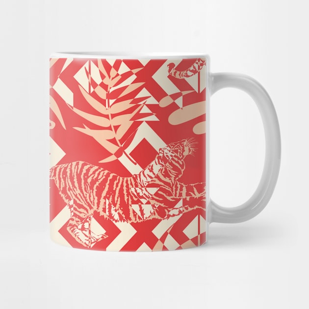 Tigers and Leaves with Tribal Shapes in Red by matise